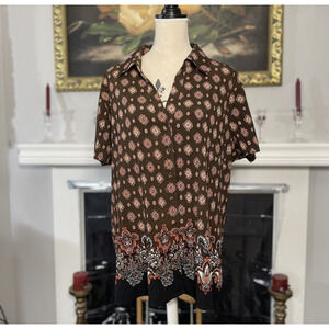 APT. 9 Women's Pleated Paisley Chiffon Crinkled Blouse Size 2X